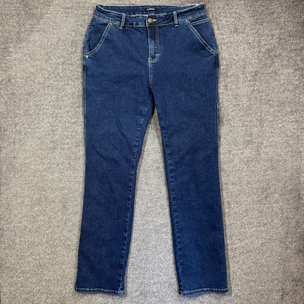 Flamingal Jeans Womens L Dark Wash Straight Leg Carpenter Blue Stretch 32x31.5